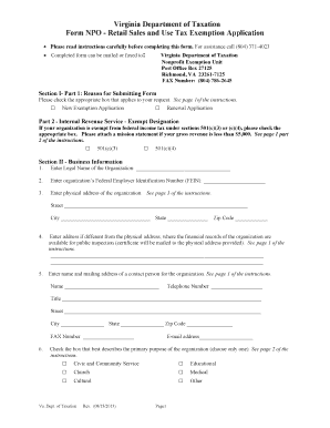 Virginia Retail Sales and Use Tax Exemption Application