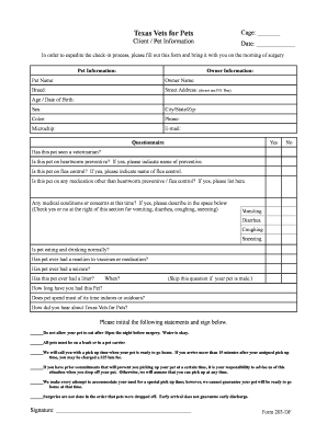 Texas Vets for Pets Pre-Surgery Form