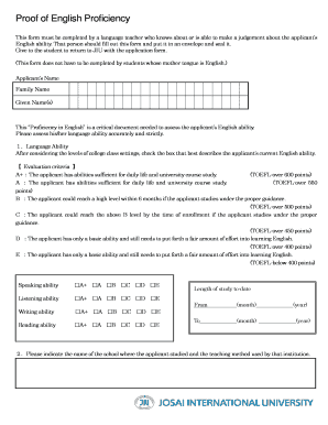 Proof of English Proficiency Form