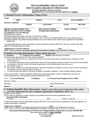 New Hampshire Walking Disability Privileges Application