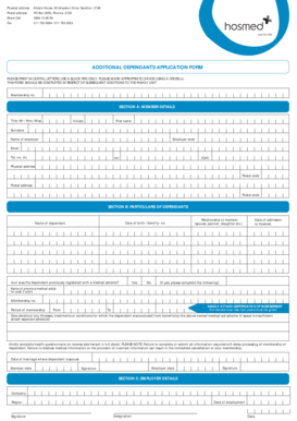 Hosmed Additional Dependants Application Form