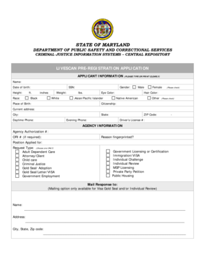Maryland Livescan Pre-Registration Application
