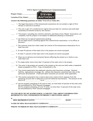 FHA Spot Condominium Questionnaire