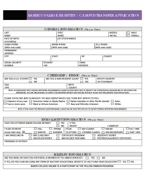 Baker College Re-Entry / Campus Transfer Application