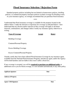 Flood Insurance Selection Form