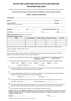 Alpaca and Llama Health Declaration Form