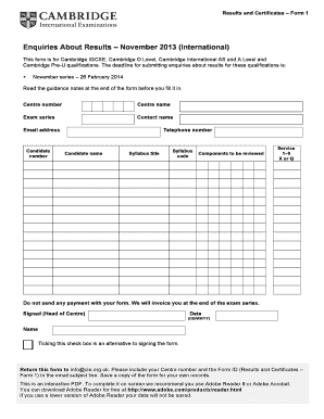 Cambridge Results Enquiry Form