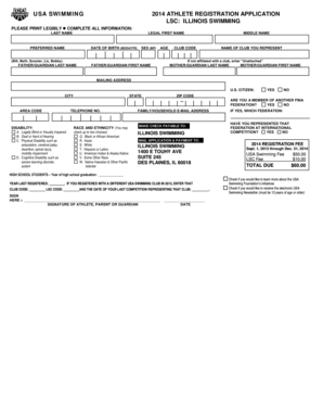 USA Swimming 2014 Athlete Registration Application