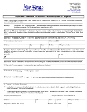 Physician Certification and Borrower Acknowledgment Form