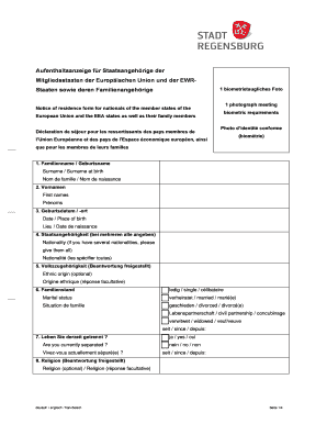 Aufenthaltsanzeige für Staatsangehörige der Mitgliedsstaaten der Europäischen Union und der EWR-Staaten sowie deren Familienangehörige