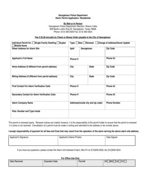 Georgetown Residential Alarm Permit Application