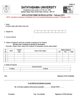 Sathyabama University Revaluation Application Form