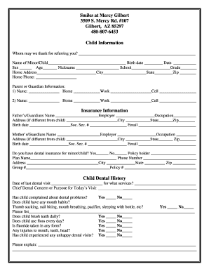 Child Dental Consent and Insurance Form
