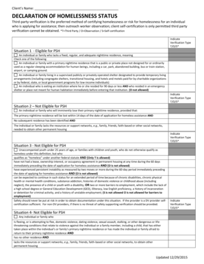 Declaration of Homelessness Status