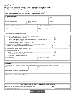Michigan Request to Rescind Principal Residence Exemption (PRE)