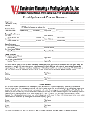 Credit Application & Personal Guarantee