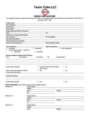 Team Tube LLC Credit Application