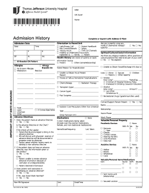 Patient Admission History Form