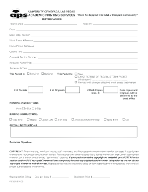 UNLV Academic Printing Services Request Form
