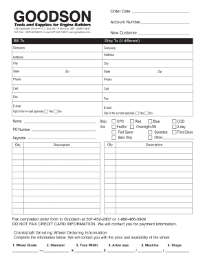 Crankshaft Grinding Wheel Order Form