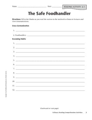 Food Safety Reading Activity