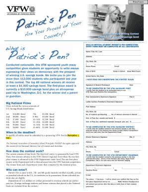 Patriot's Pen Essay Contest Entry Form