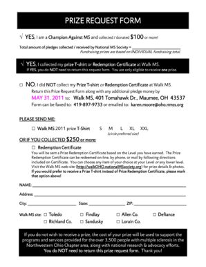 Walk MS Prize Request Form