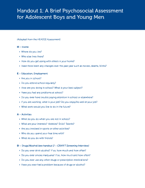 Psychosocial Assessment for Adolescent Boys