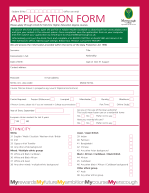 Myerscough College Application Form