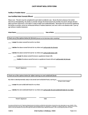 CACFP Infant Meal Offer Form