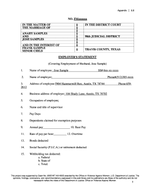 Texas Employer Statement for Divorce