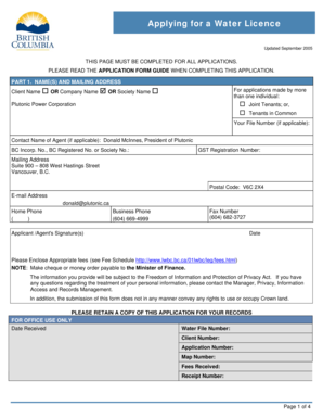 Water Licence Application Form