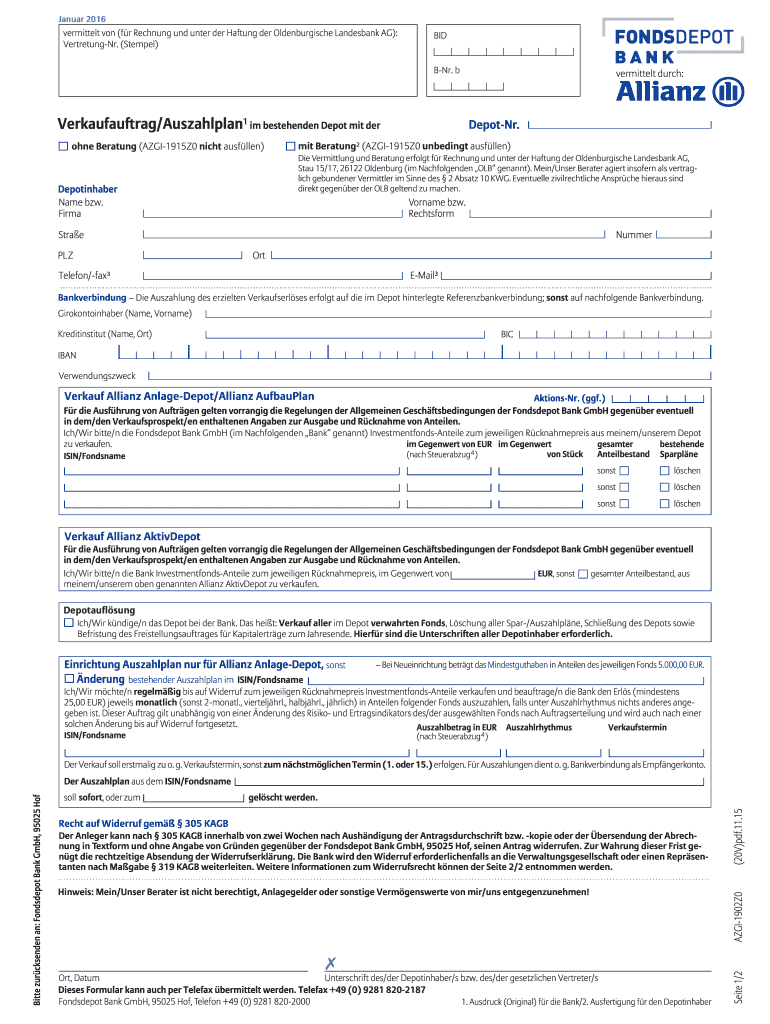 Auszahlplan Allianz - Fill Online, Printable, Fillable, Blank | pdfFiller