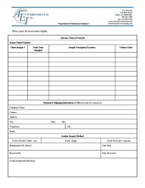 Asbestos Chain of Custody Form