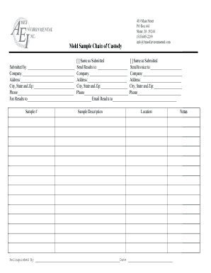 Mold Sample Chain of Custody Form