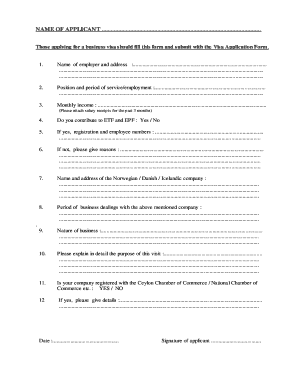 Business Visa Application Form