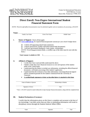 Direct Enroll Non-Degree International Student Financial Statement Form