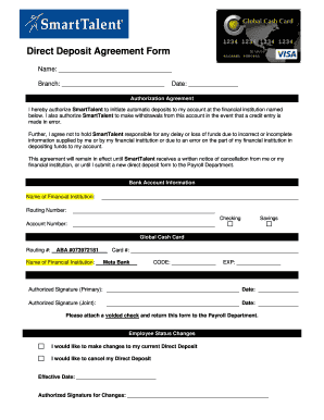 Direct Deposit Agreement Form