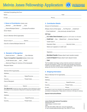 Melvin Jones Fellowship Application