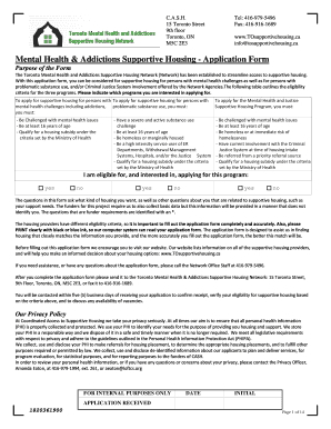 Mental Health and Addictions Supportive Housing Application Form
