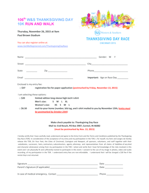Thanksgiving Day Race Registration Form