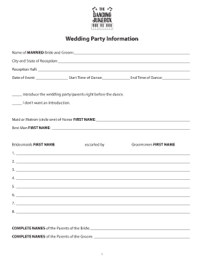 Wedding Party Information Form