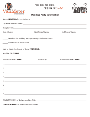 Wedding Party Information Form