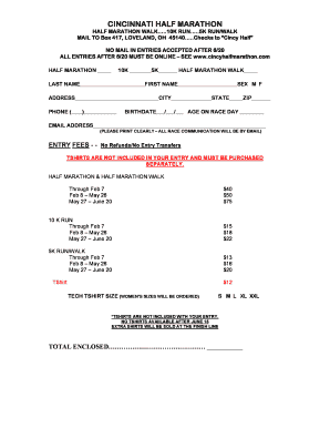 Cincinnati Half Marathon Registration Form