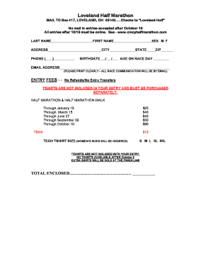 Loveland Half Marathon Registration Form