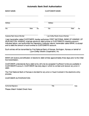 Automatic Bank Draft Authorization