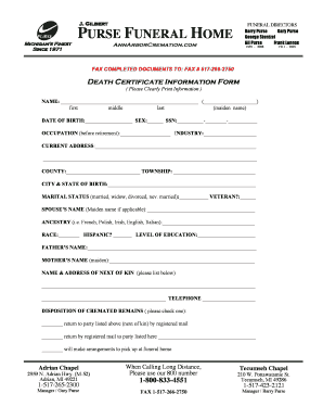 Death Certificate Information Form