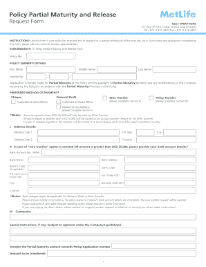 Policy Partial Maturity and Release Request Form