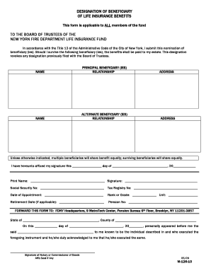 Designation of Beneficiary for Life Insurance Benefits