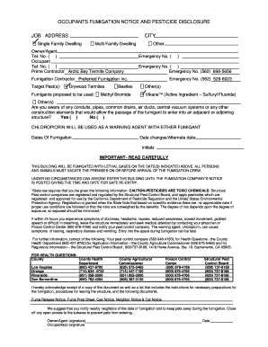 California Fumigation Notice and Pesticide Disclosure